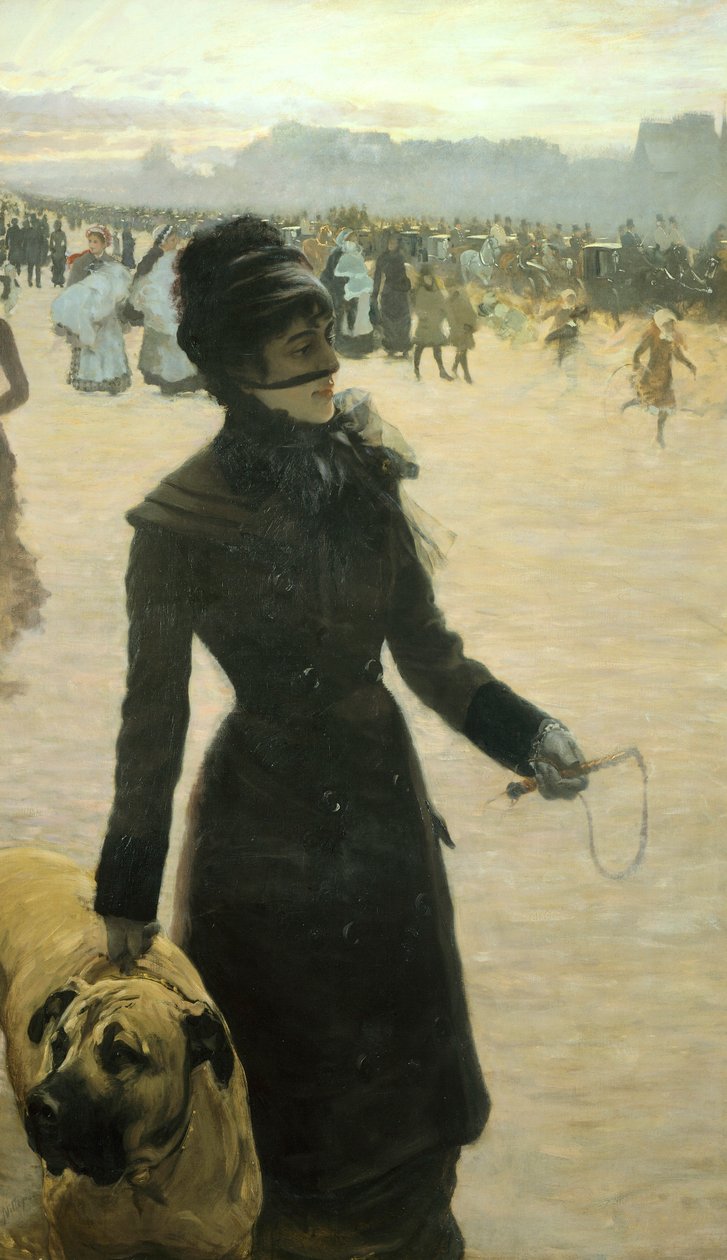 A Bois de Boulogne-ból visszatérve, Hölgy kutyával alkotó: Giuseppe or Joseph de Nittis