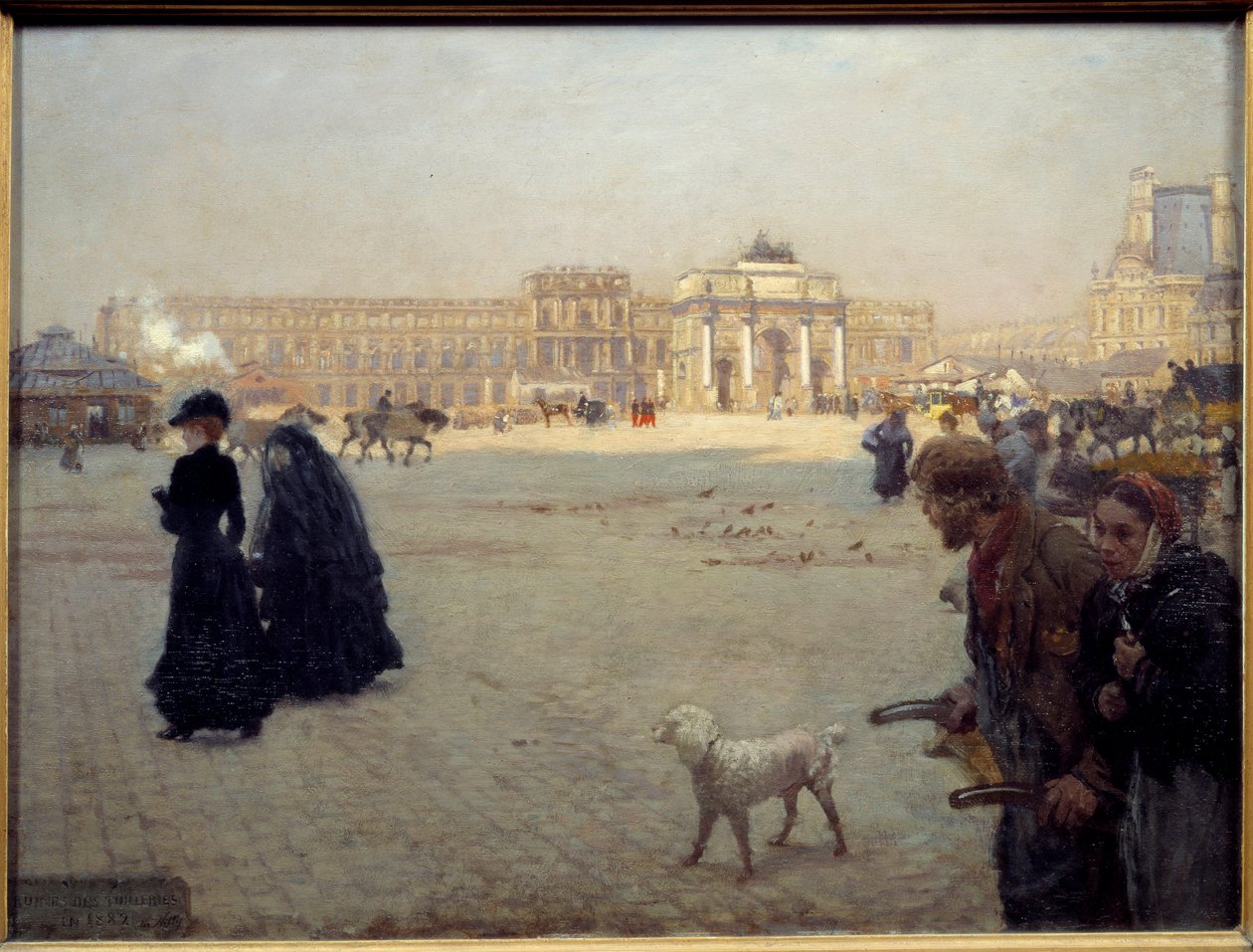 A Place du Carrousel a Tuileriák romjai 1882-ben. Táblázat Párizs látképét ábrázolja. Guiseppe Nittis (1846-1884) festménye alkotó: Giuseppe or Joseph de Nittis