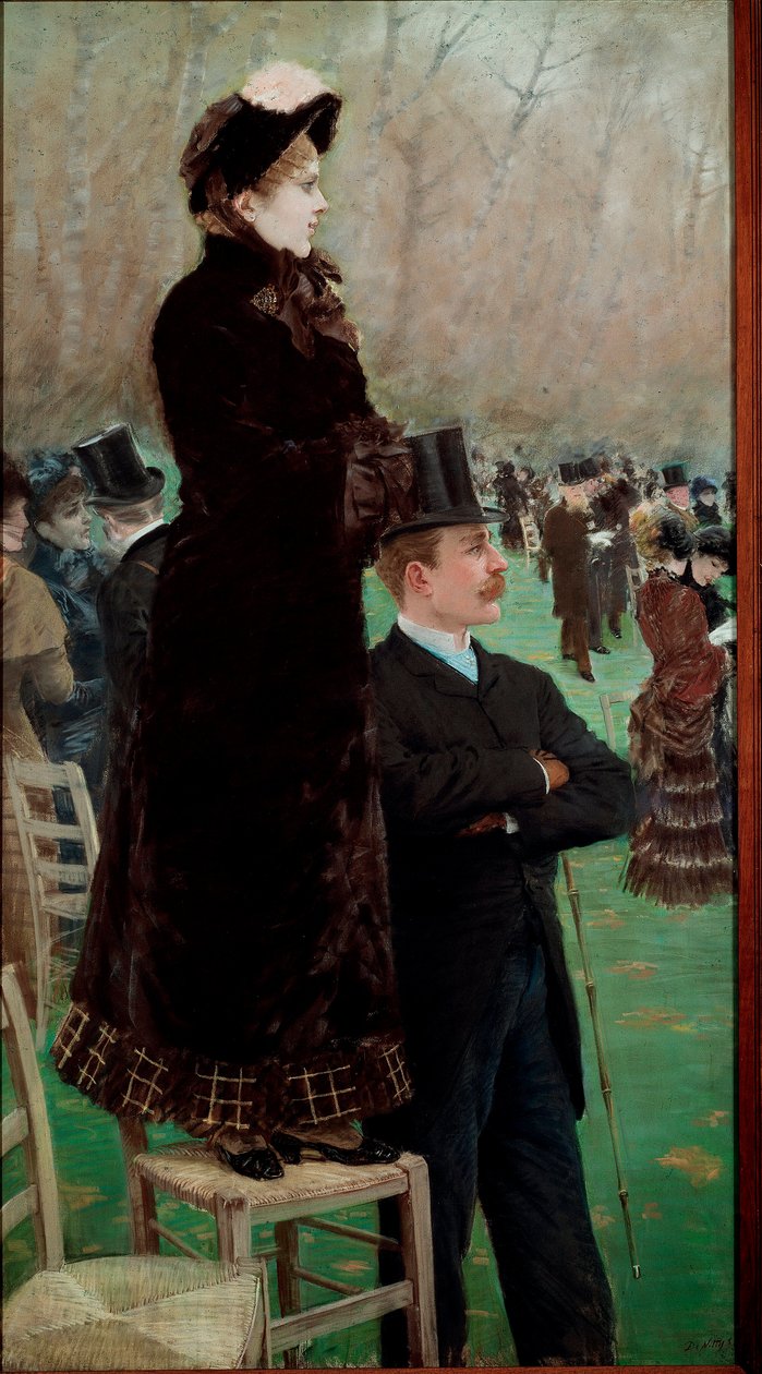 A versenyek a Bois de Boulogne-ban A nézők lóversenyeket néznek alkotó: Giuseppe or Joseph de Nittis