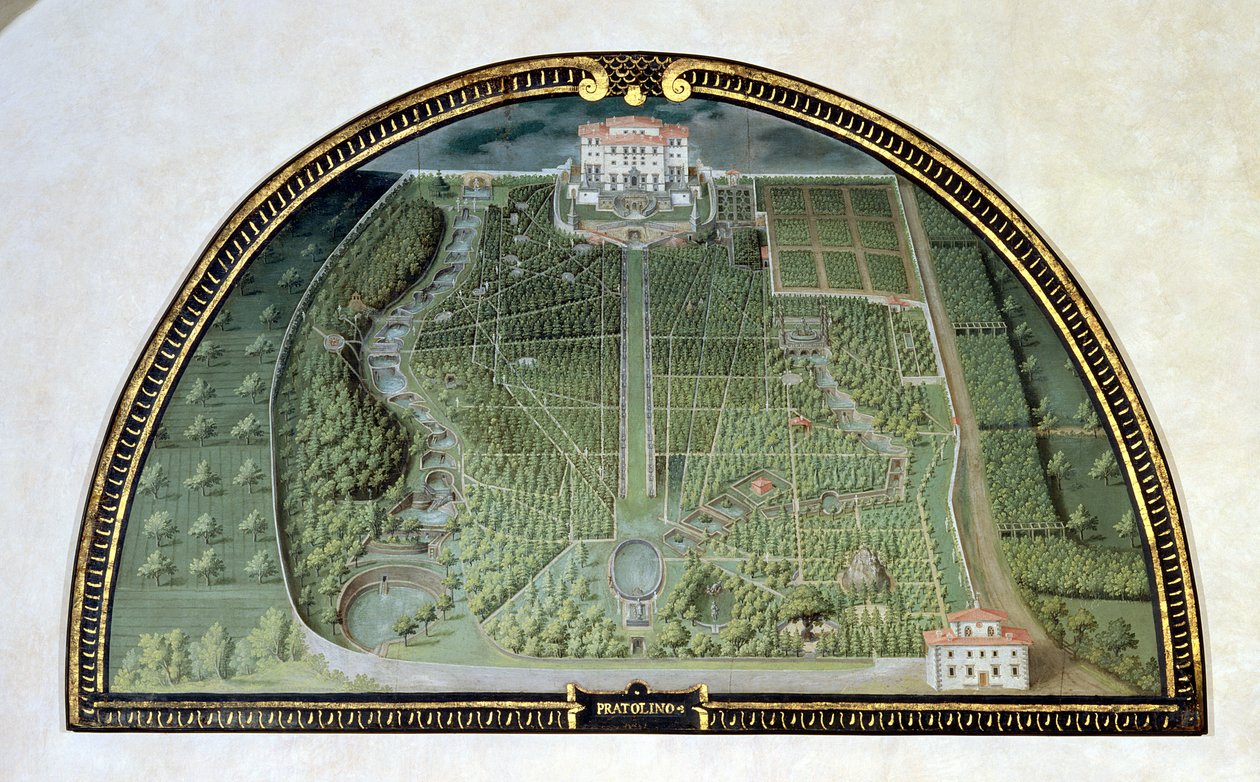 Villa Pratolino (Demidoff) a Medici-villák kilátását ábrázoló lunetták sorozatából, 1599 (tempera a panelen) alkotó: Giusto Utens