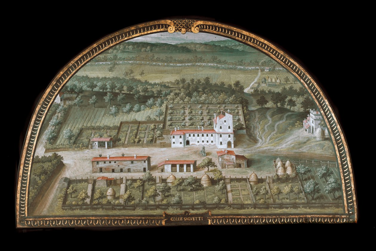 Kilátás a Villa di Colle Salvettire Livorno közelében, Olaszországban (Tempera alkotó: Giusto Utens