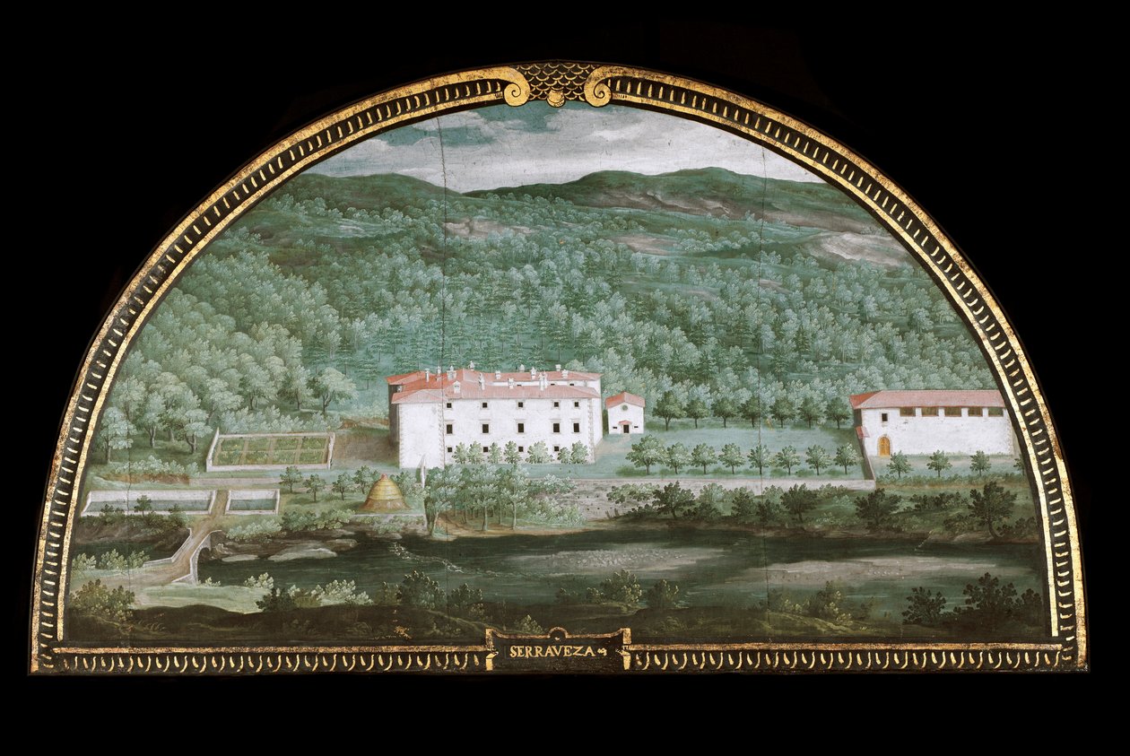 Kilátás a Villa di Seravezza-ra Massa Carrara közelében, Olaszországban (Tempera alkotó: Giusto Utens