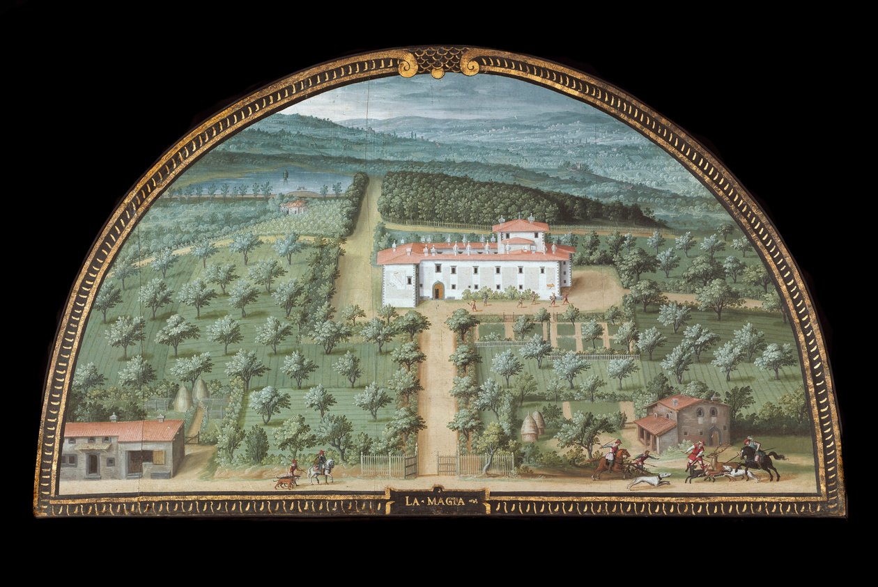 Kilátás a Villa la Magia-ra Pistoia közelében, Olaszországban (Tempera alkotó: Giusto Utens