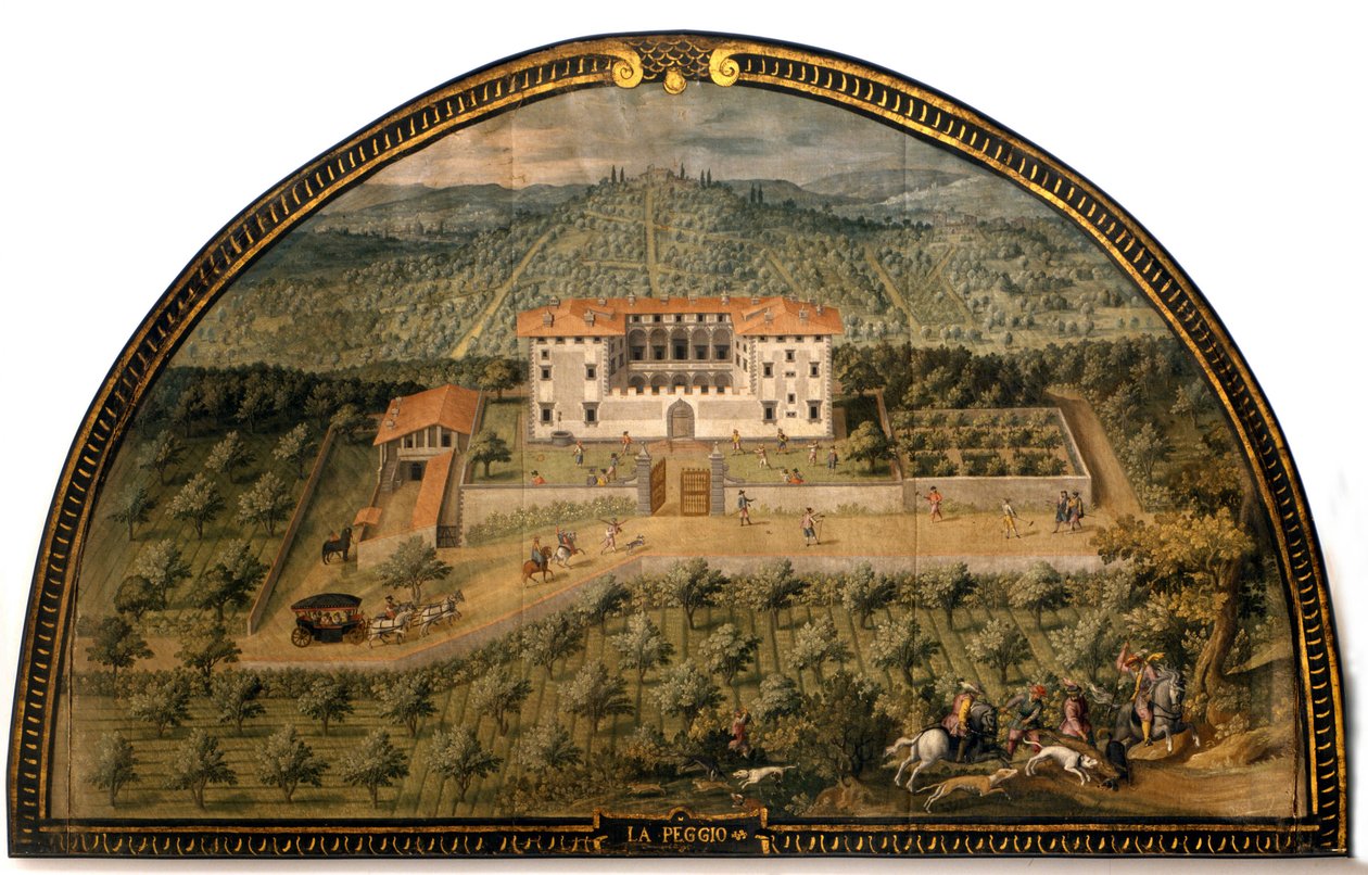 Giusto Utens "" La Peggio "" villája (XVI. század). Labdázó férfiak. Firenzei Múzeum úgy, ahogy volt. Firenze. alkotó: Giusto Utens