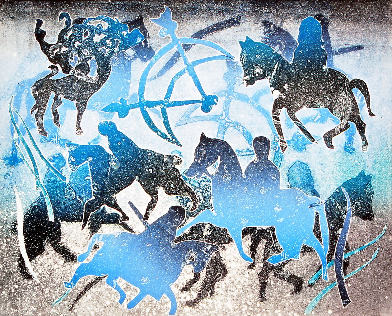 Blue Riders, 2000 (monoprint) alkotó: Gloria Wallington