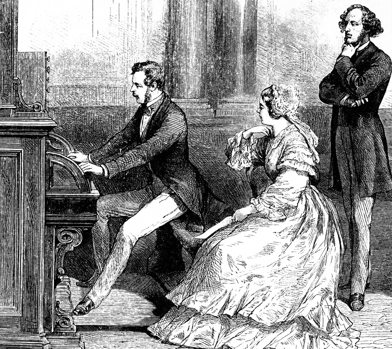 Viktória királynő figyeli, ahogy Albert herceg orgonál Felix Mendelssohnnak alkotó: Godefroy Durand