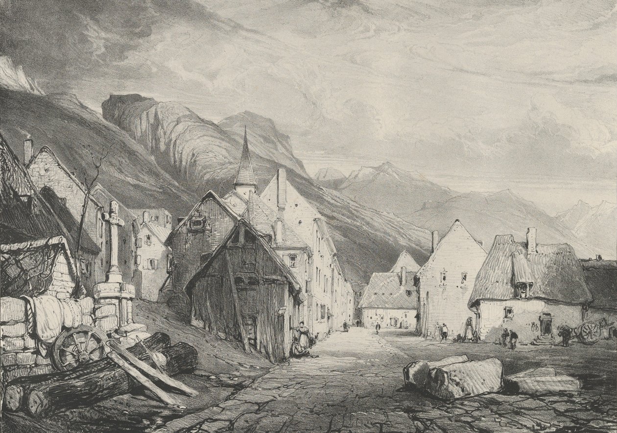 Les Bains falu bejárata, 1831 alkotó: Godefroy Engelmann