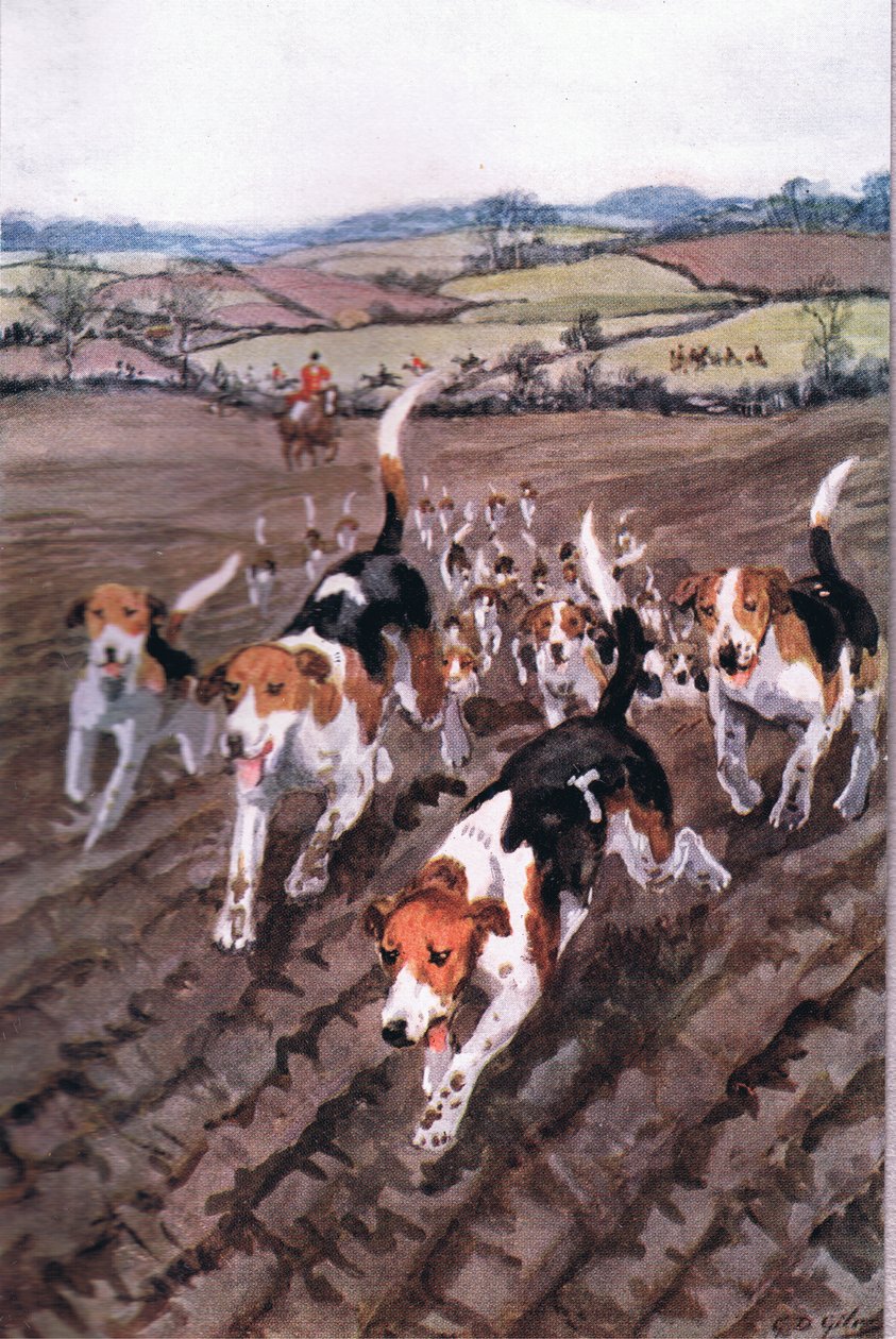 In Utrumque Paratus: Csörgő jó vágtában vadászkutyákkal és lovakkal, Adam Lindsay Gordon verseiből, T. N. Foulis, 1912 alkotó: Godfrey Douglas Giles
