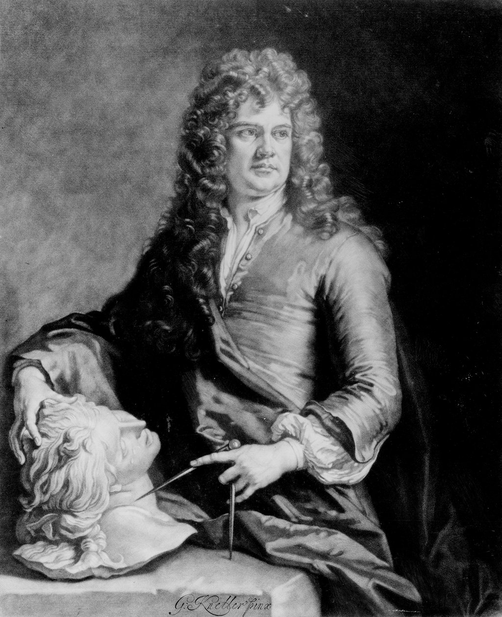 Grinling Gibbons (1648-1721), metszett J. Smith alkotó: Godfrey Kneller