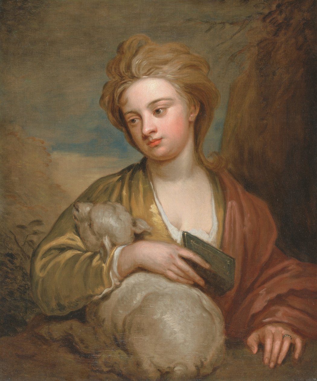 Egy nő portréja, mint Szent Ágnes, hagyományosan Catherine Voss néven azonosítva alkotó: Godfrey Kneller