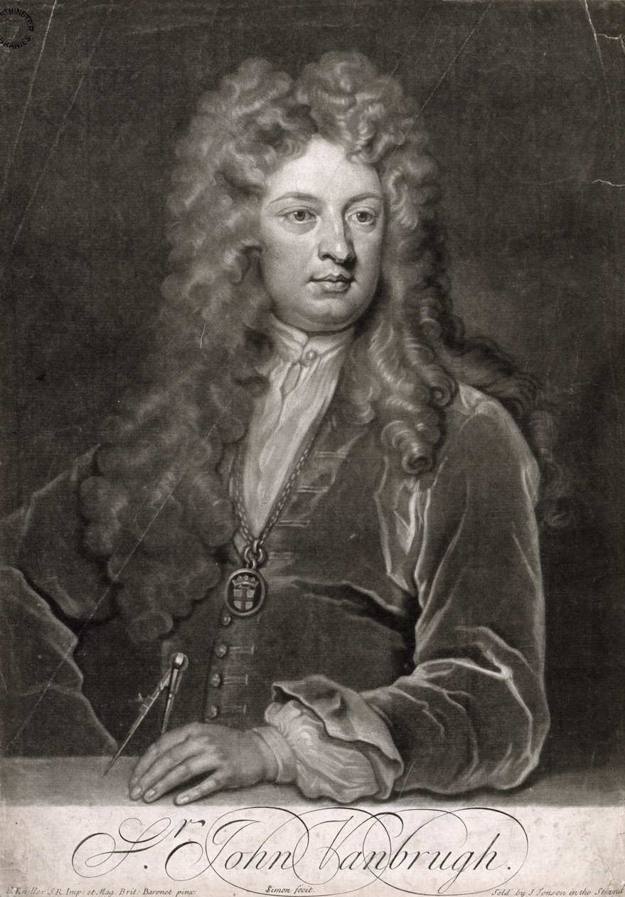 Sir John Vanbrugh (1664-1726), metszett: John Simon (kb. 1675-1751) alkotó: Godfrey Kneller