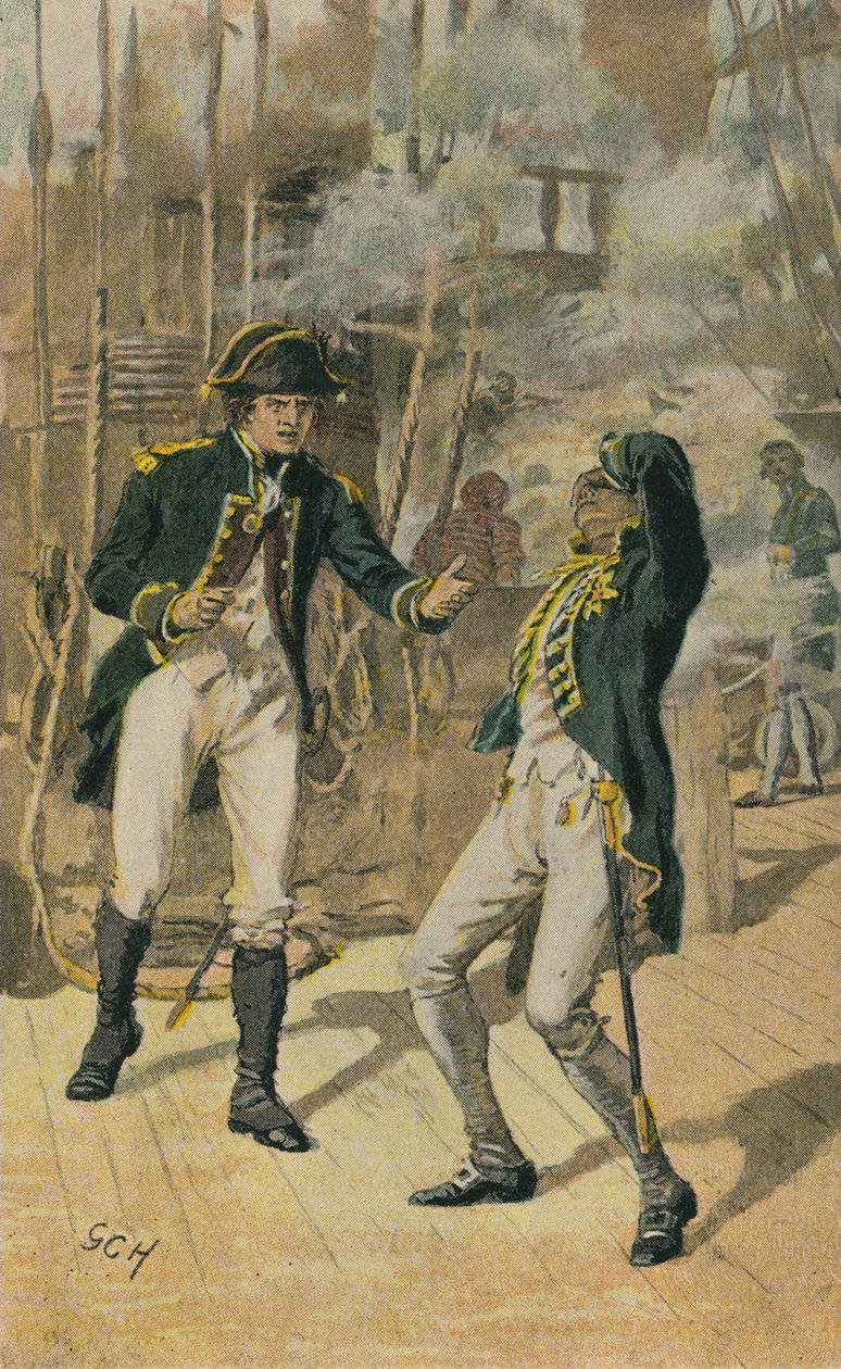 Nelson a nílusi csatában (színes litográfia) alkotó: Godfrey C. Hindley