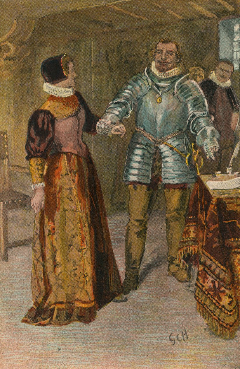 Mária királynő és a skót korona (színes litográfia) alkotó: Godfrey C. Hindley