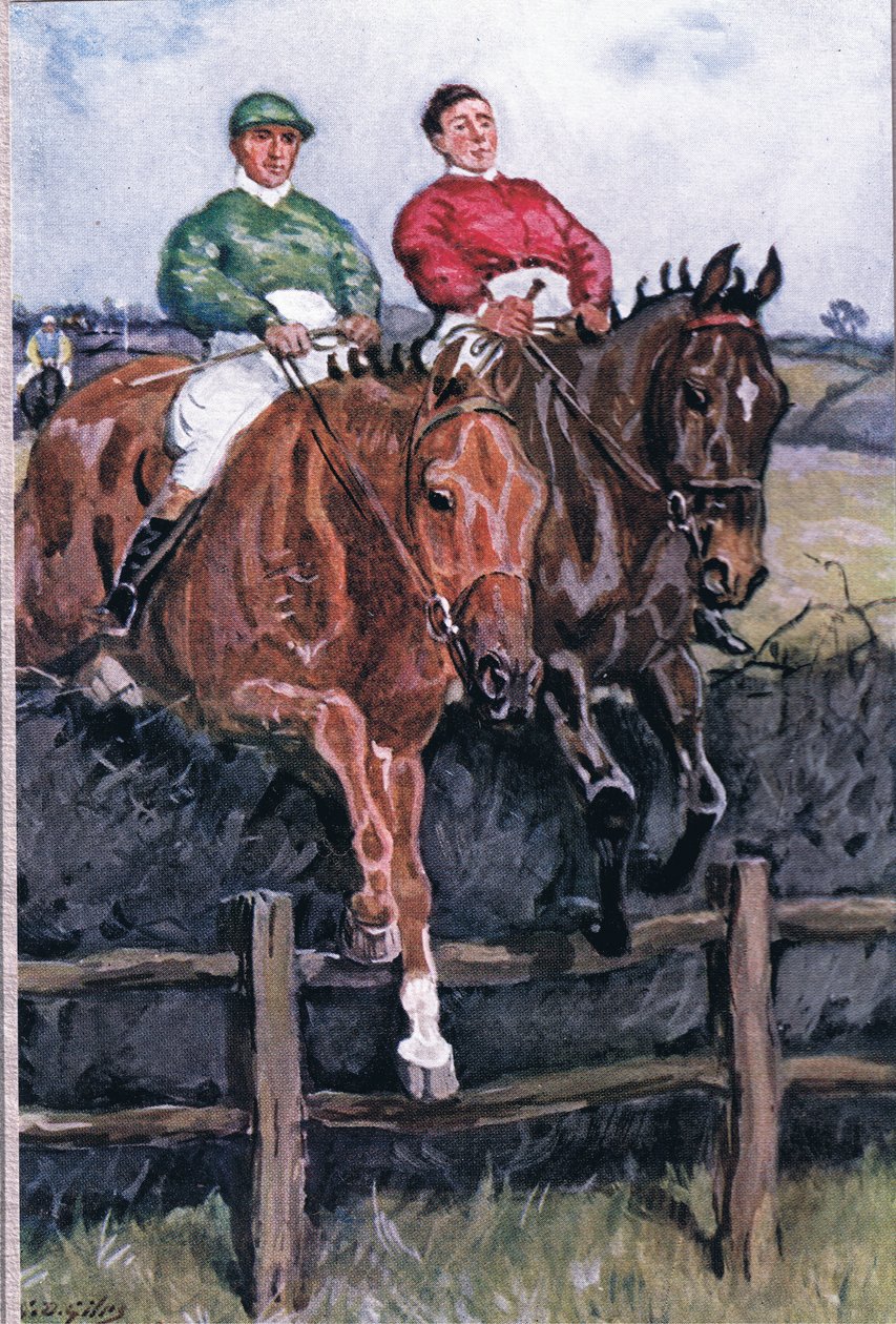 Hogyan győztük le a kedvencet: Nyak a nyakért, Adam Lindsay Gordon verseiből, T. N. Foulis, 1912 alkotó: Godfrey Douglas Giles