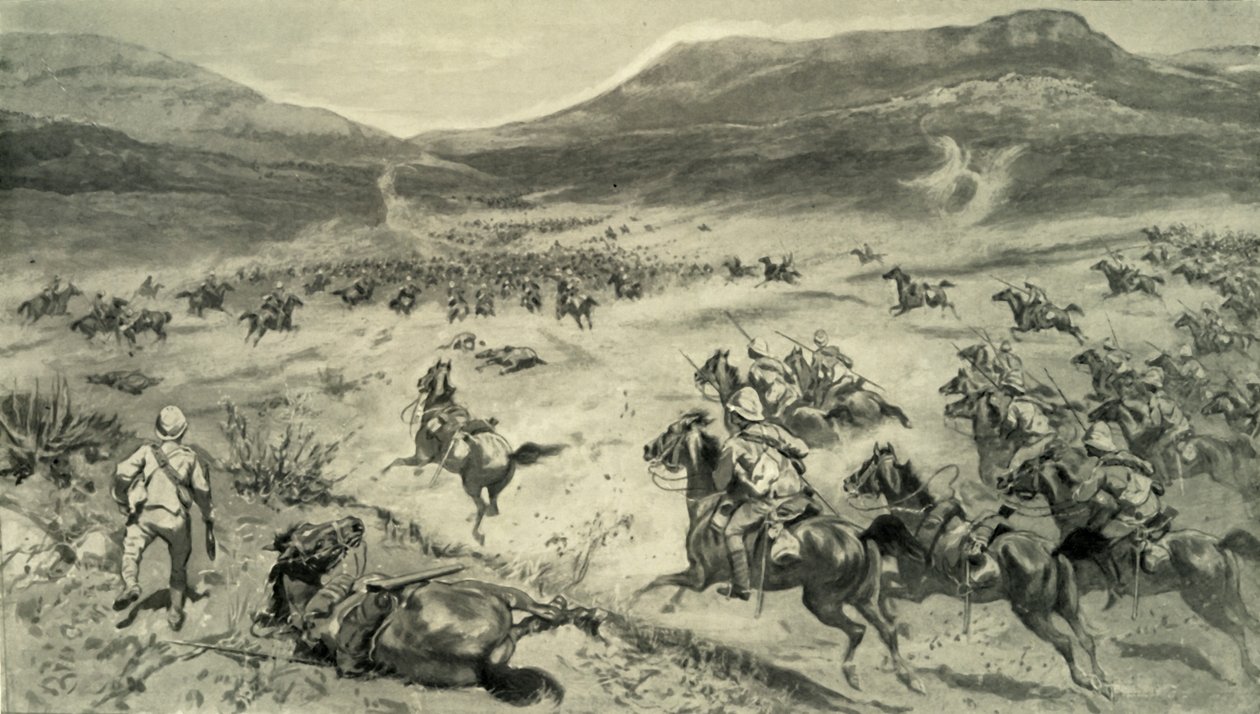 A búrok utolsó kiállása a brit lovasság Kimberley-támadása előtt, 1900 alkotó: Godfrey Douglas Giles