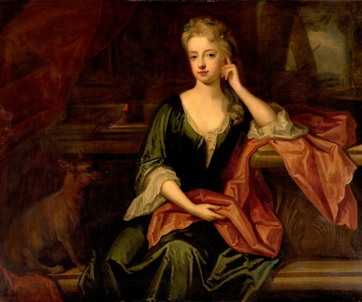 Hölgy kutyával és papagájjal, 17. század alkotó: Godfrey Kneller