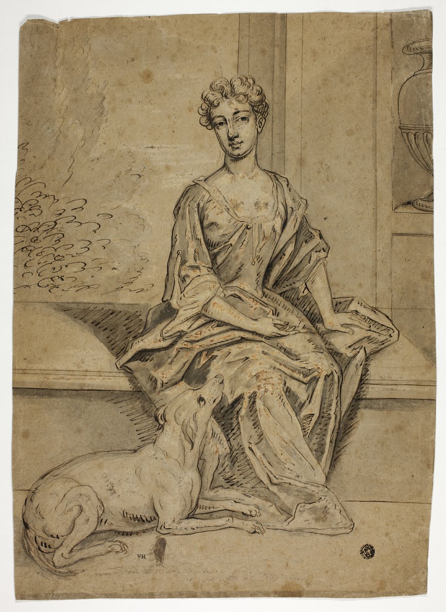 Udvari hölgy portréja masztiffal alkotó: Godfrey Kneller