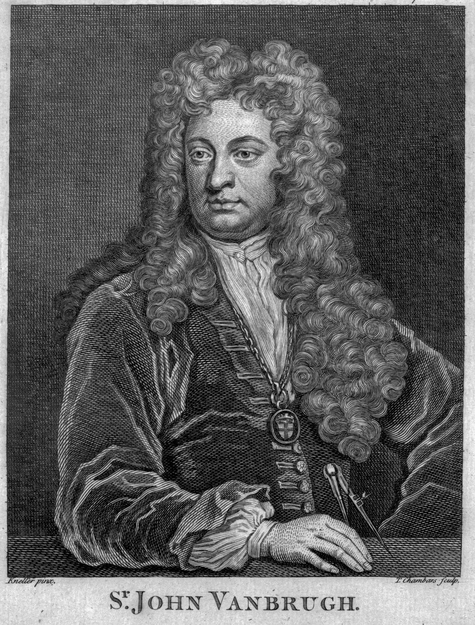 Sir John Vanbrugh, Thomas Chambars metszet (metszet) alkotó: Godfrey Kneller
