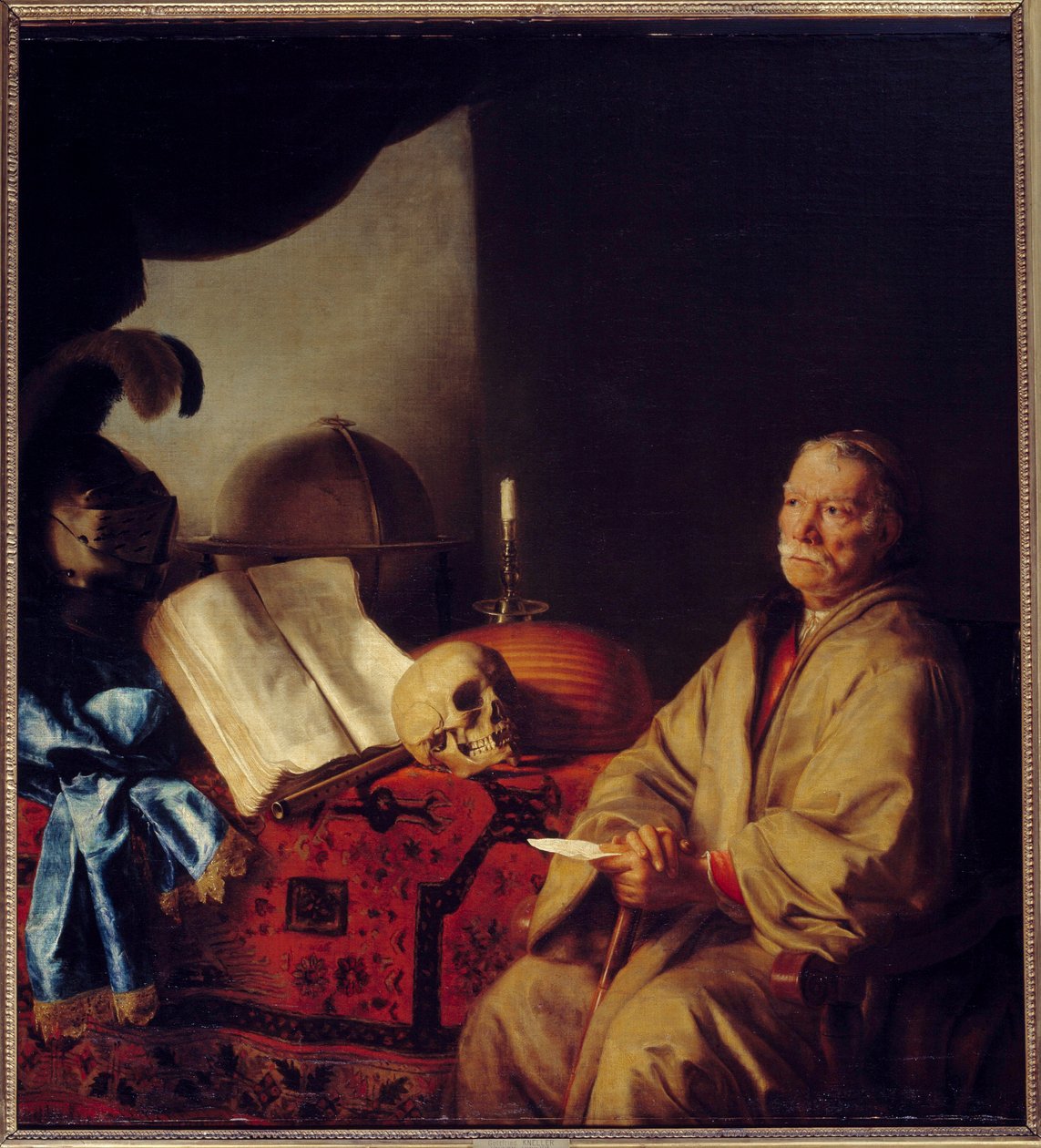 A filozófus a meditációban Gottfried Kneller (1646-1726) festménye (vanite) (ec.all.) 1668 V. 1,37x1,44 m alkotó: Godfrey Kneller
