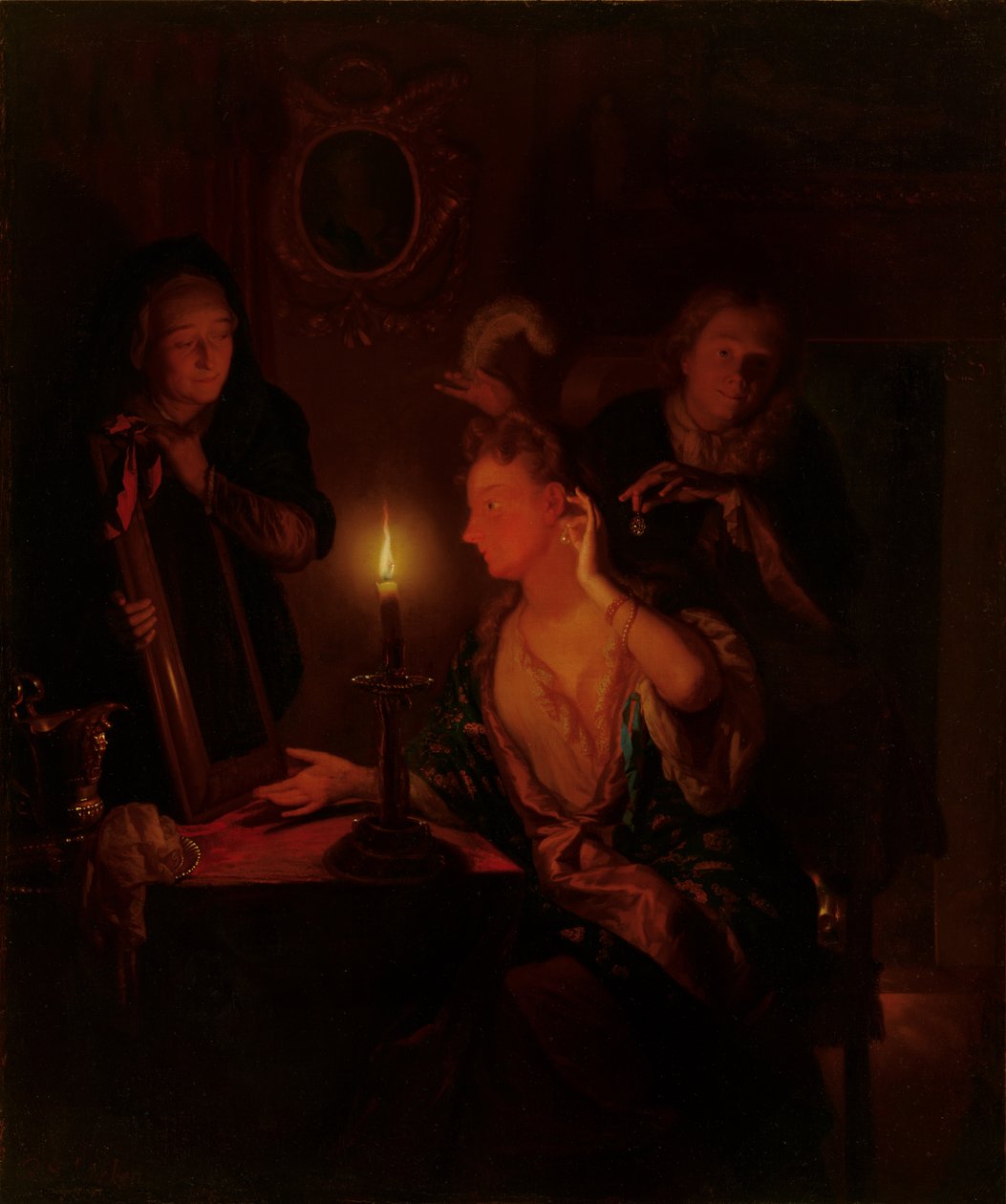 Hölgy a tükörben gyertyafénynél alkotó: Godfried Schalcken