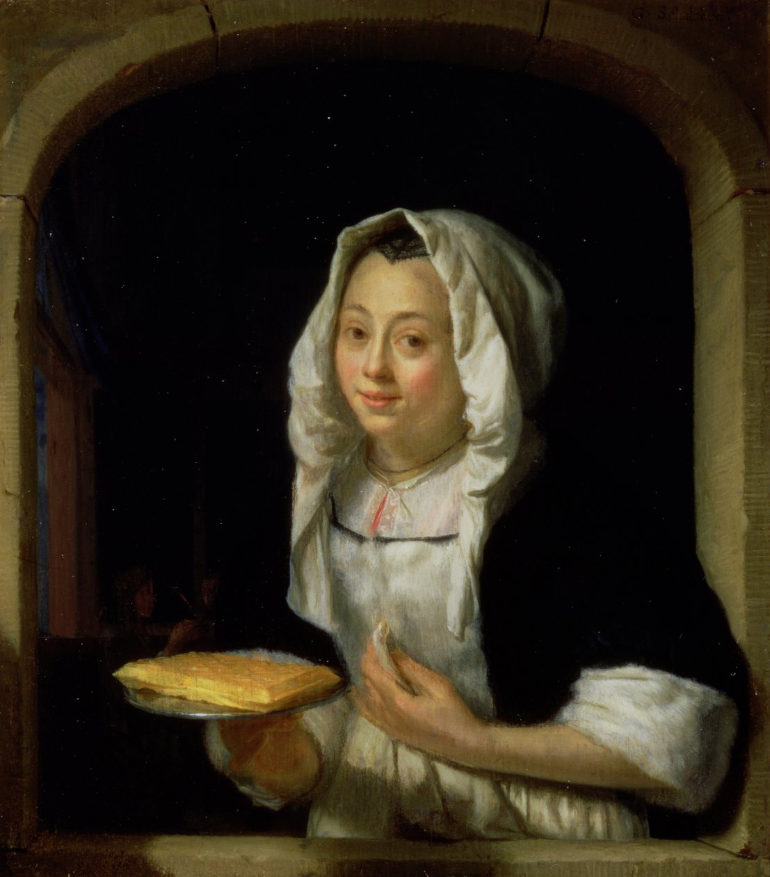 Gofrit tartó szobalány portréja (panel) alkotó: Godfried Schalcken