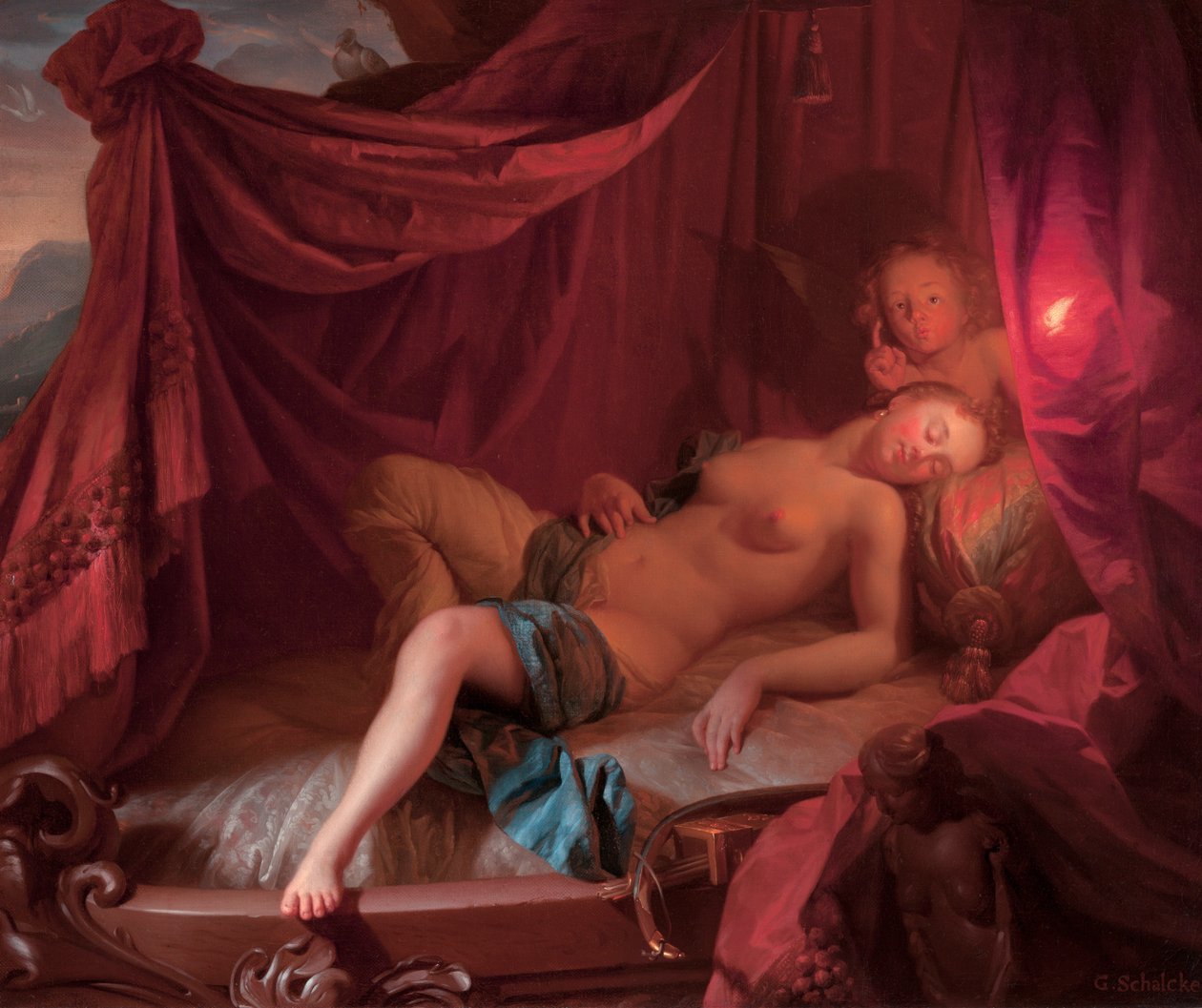 Alvó Vénusz és Ámor alkotó: Godfried Schalcken