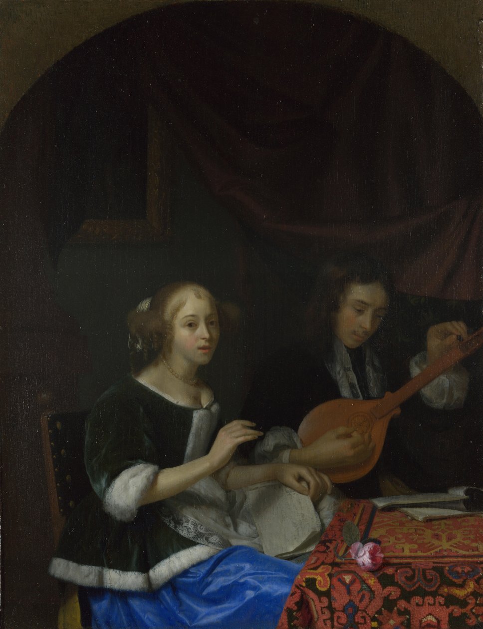 Egy éneklő nő és egy citromos férfi, kb. 1665-1667 alkotó: Godfried Cornelisz Schalcken