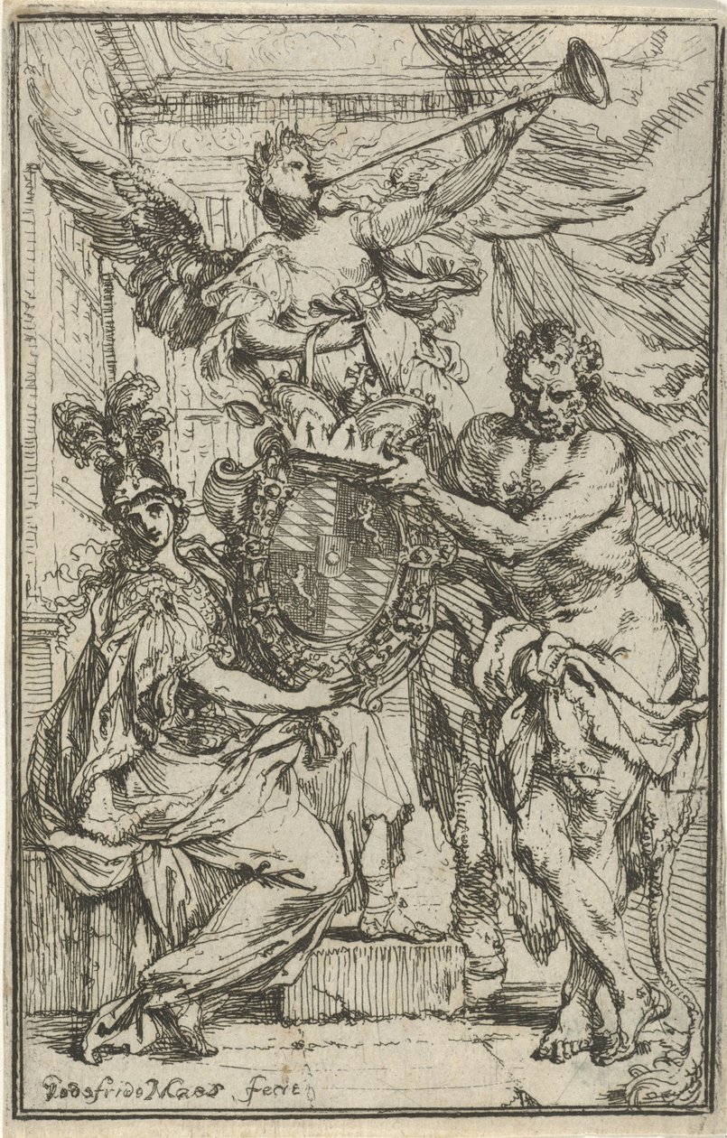 Minerva, Hercules és Fame címerrel alkotó: Godfried Maes