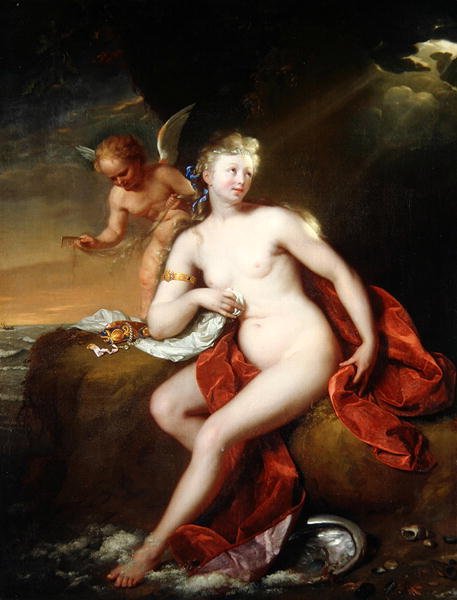 Az újonnan született Vénusz Ámor gondoskodott róla (olaj, vászon) alkotó: Godfried Schalcken