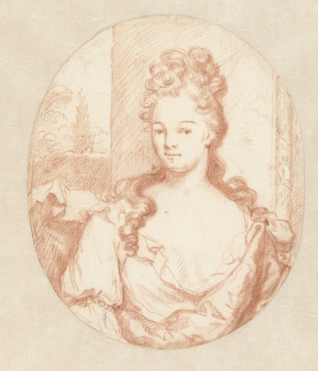 Ismeretlen fiatal nő portréja, ovális alkotó: Godfried Schalcken