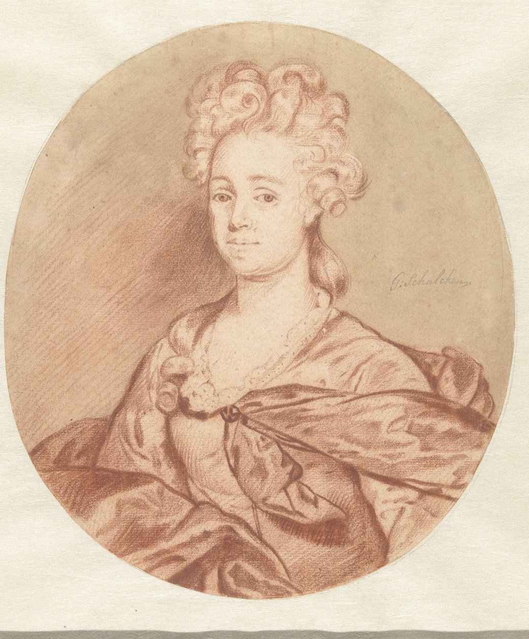 Ismeretlen nő portréja, ovális keretben alkotó: Godfried Schalcken