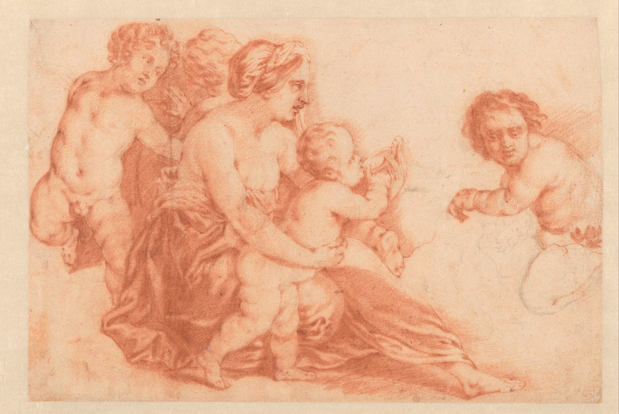 Több gyermekes nő Caspar Netscher művészeti könyve vagy tanulmányalbuma (sorozat címe) alkotó: Godfried Schalcken