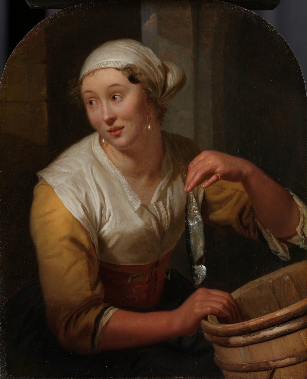 Heringet árusító nő alkotó: Godfried Schalcken