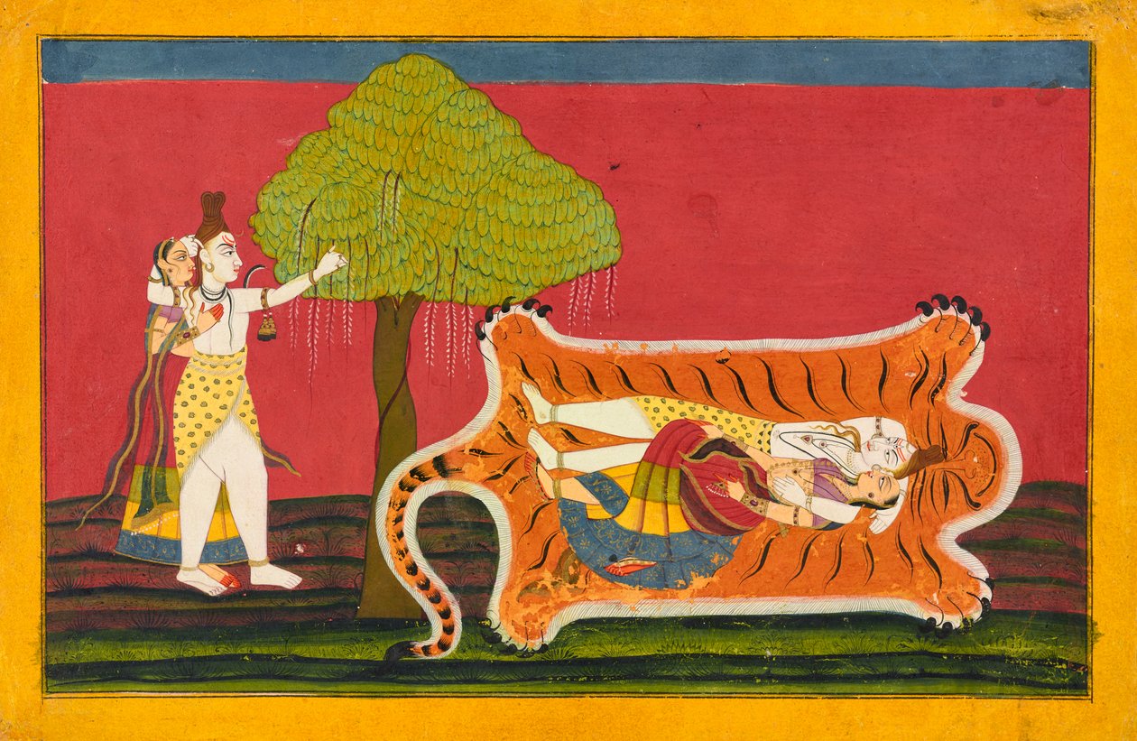 Shiva és Parvati tigrisbőrön: Nakul Nayaka Folio az A Rasamanjariból, K. 1710 - K. 1715. alkotó: Golu
