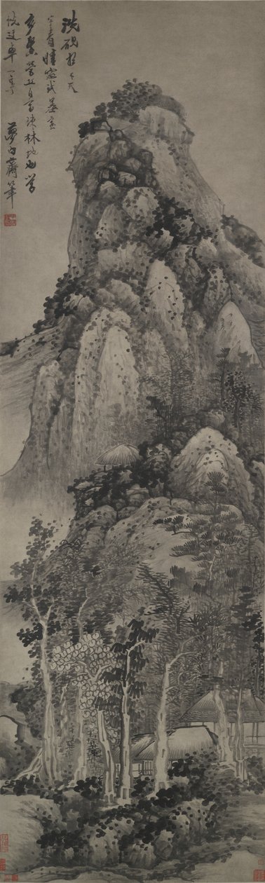 Magas pavilon, függő tekercs, 1683 körül (tinta, papír) alkotó: Gong Xian