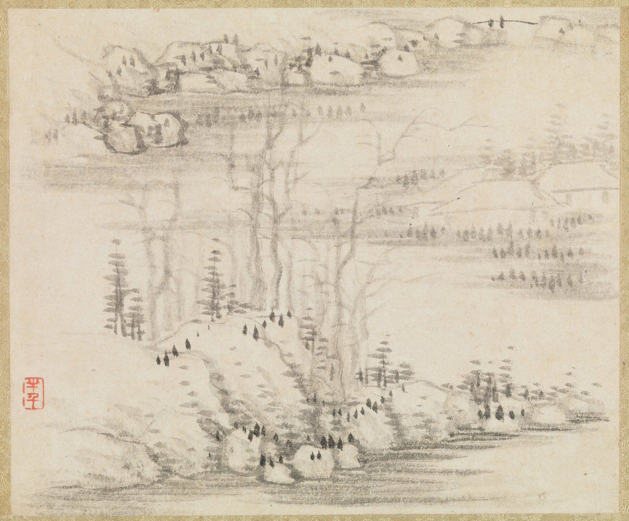 Tájak és fák, kb. 1679. alkotó: Gong Xian