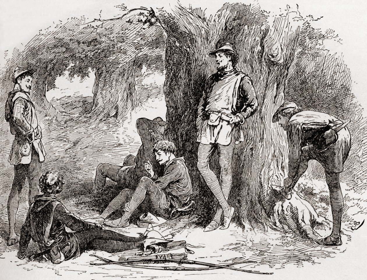 Jelenet William Shakespeares játékából, ahogy tetszik, II. felvonás, 5. jelenet, Amiens: A zöldfa alatt, aki szeret velem feküdni, és az édes madarak torkának fordítja vidám céduláját. Gyere ide, com alkotó: Gordon Frederick Browne