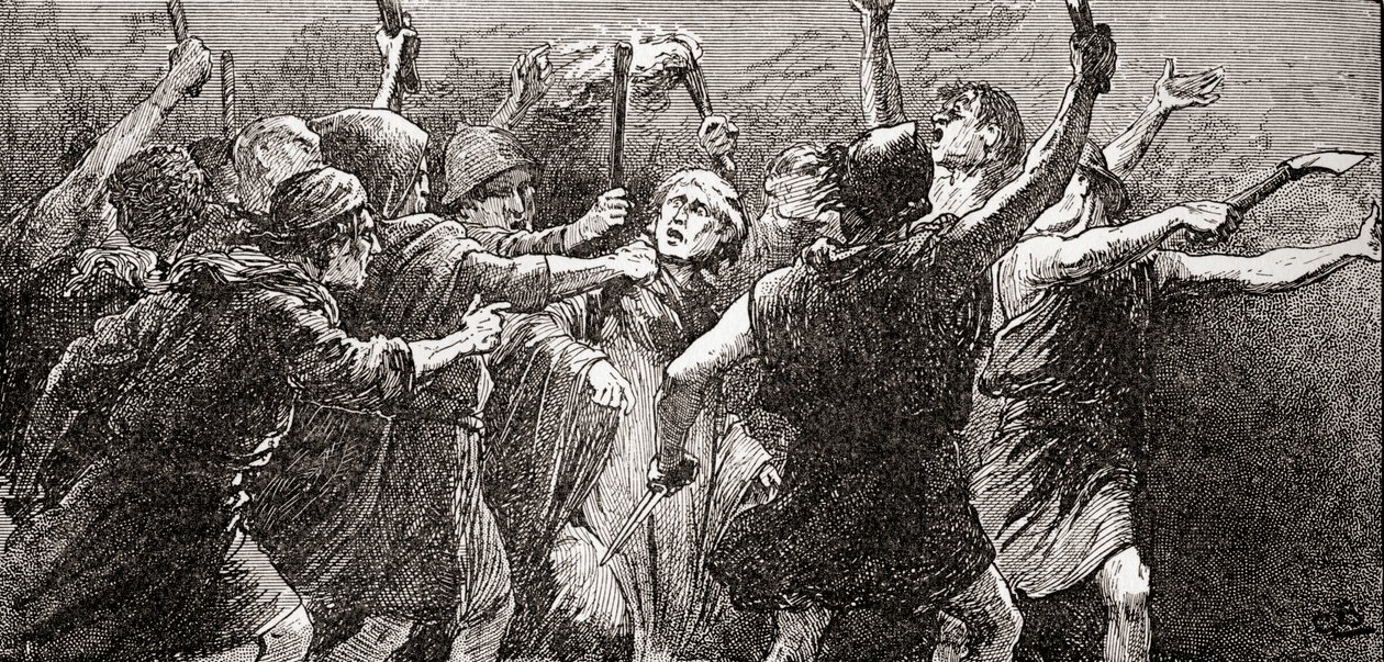 Jelenet William Shakespeare Julius Caesar című drámájából, III. felvonás, 3. jelenet, Harmadik állampolgár: Tépd el, szakítsd el, William Shakespeare műveiből, 1896. alkotó: Gordon Frederick Browne