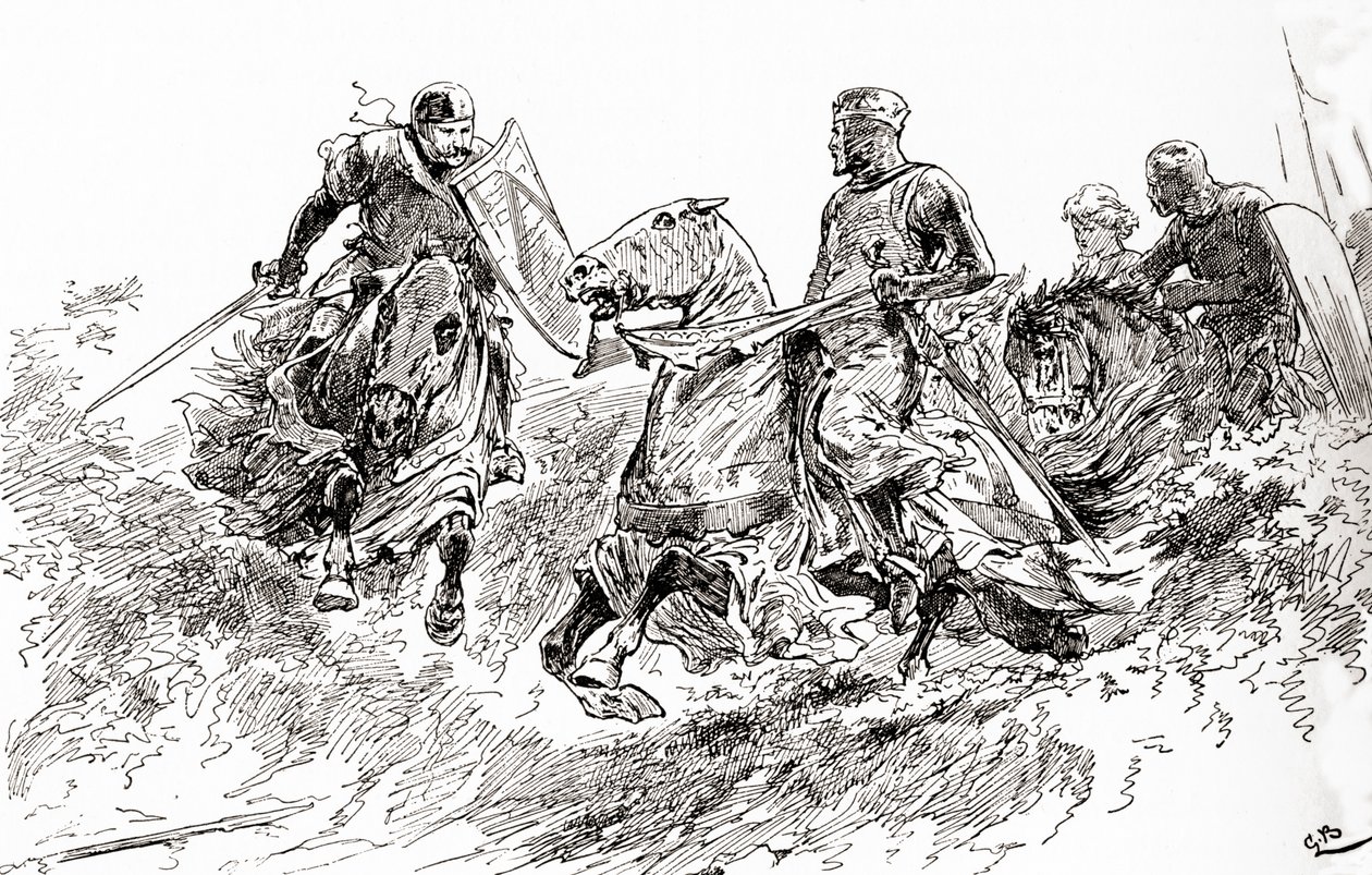 Egy jelenet William Shakespeare János király című darabjából, III. felvonás, 2. jelenet, János király: Fülöp, sminkelj. Anyámat megtámadták a sátrunkban, és taen félek, William Shakespeare műveiből, megjelent 189-ben. alkotó: Gordon Frederick Browne