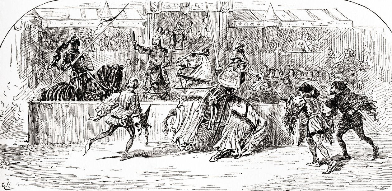 Egy jelenet William Shakespeare II. Richárd király című darabjából, 1. felvonás, 3. jelenet, márc: William Shakespeare 1896-ban megjelent műveiből. alkotó: Gordon Frederick Browne