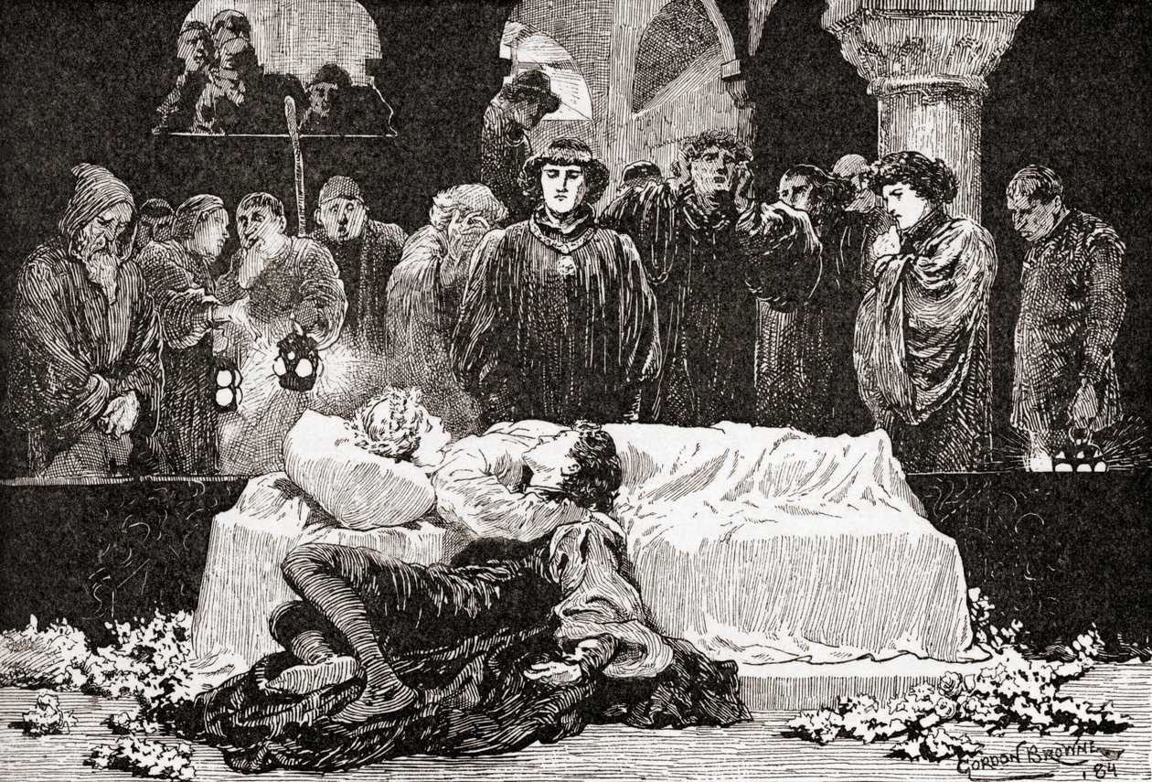 Herceg: Jelenet William Shakespeare Rómeó és Júlia című darabjából, V. felvonás, 3. jelenet, William Shakespeare műveiből, megjelent 1. alkotó: Gordon Frederick Browne