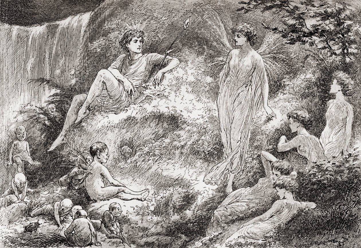 Titánia: Nyugodjon meg a szíved: Jelenet William Shakespeare Szentivánéji álom című művéből, II. felvonás, 1. jelenet, William Shakespeare műveiből, megjelent 18. évadban. alkotó: Gordon Frederick Browne