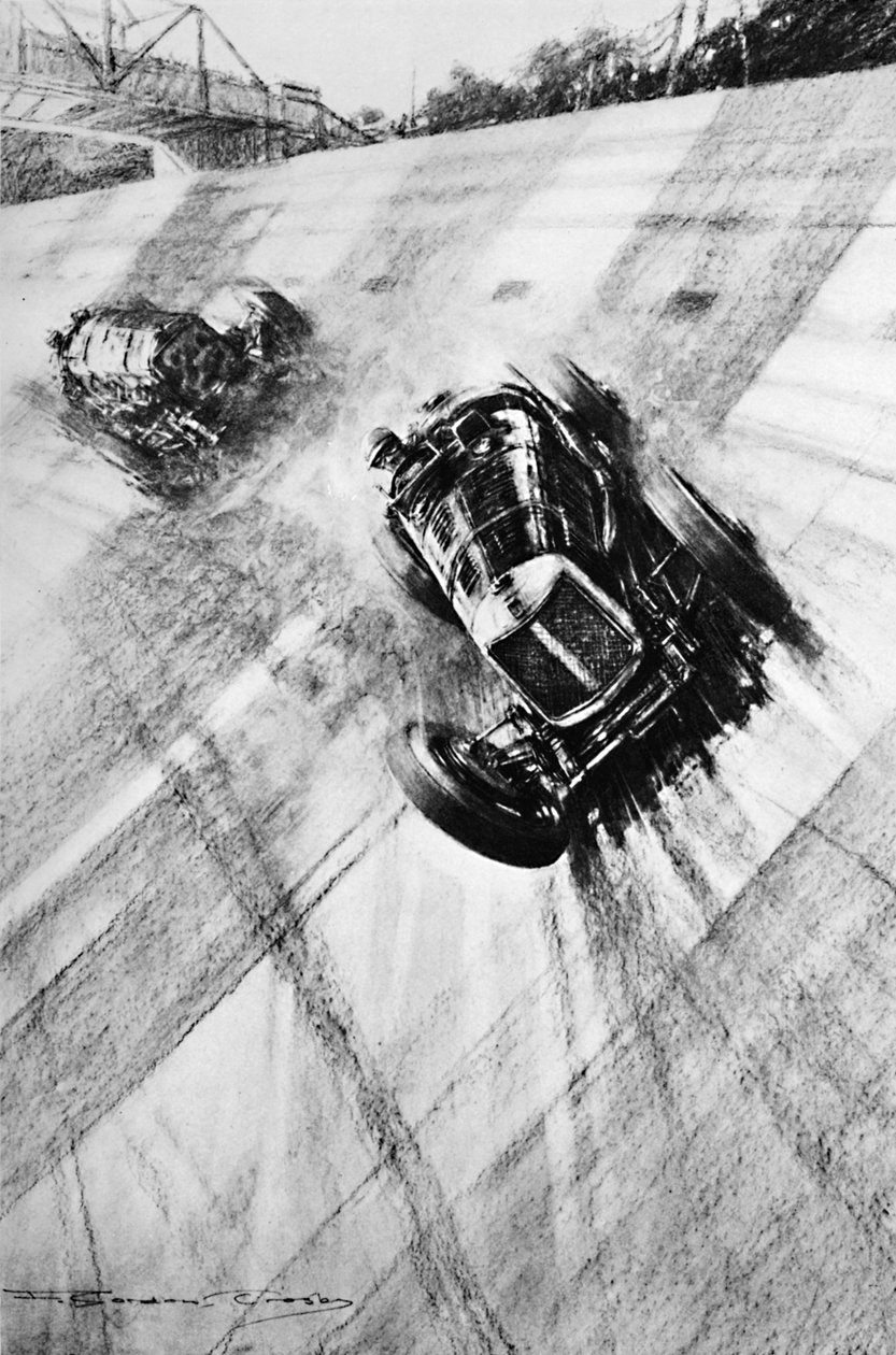 Whitney Straight Maserati a Members Bridge kanyarnál, Brooklands, 1933, 1937 alkotó: Gordon Crosby