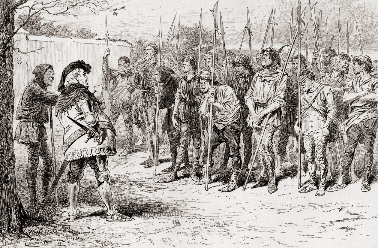Jelenet William Shakespeare IV. Henrik király című drámájából, 1. rész, IV. felvonás, 2. jelenet, Falstaff rongyos ezredje, William Shakespeare műveiből, 1896. alkotó: Gordon Frederick Browne