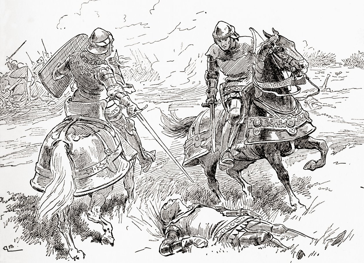 Jelenet William Shakespeare IV. Henrik király című drámájából, 1. rész, V. felvonás, 3. jelenet, Earl of Douglas: Minden kész, minden nyert, itt lélegzetvisszafojtva fekszik a király, William Shakespeare műveiből, 1896. alkotó: Gordon Frederick Browne