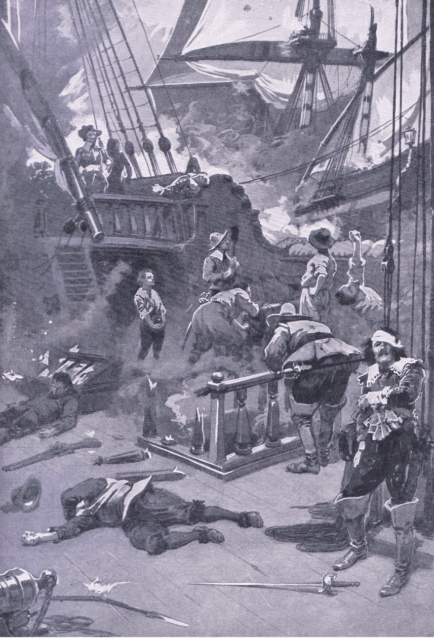 A camperdowni csata 1653. július 29-31., illusztráció a brit szárazföldi és tengeri csatákból, 1915 alkotó: Gordon Frederick Browne