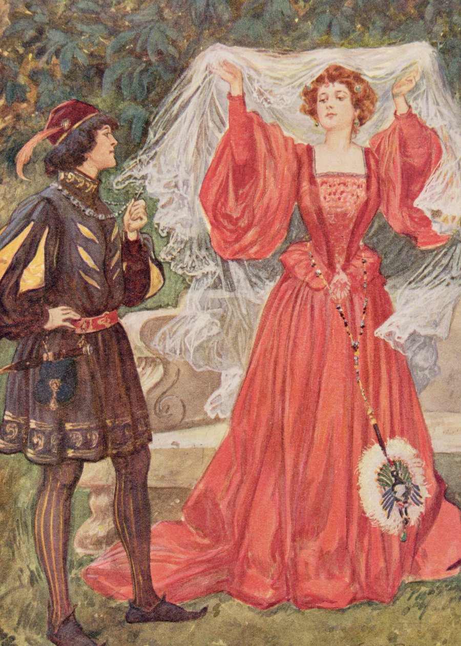 Viola és Olivia a tizenkettedik éjszakában Edith Nesbit (1858-1924) „Gyermektörténetei Shakespeare-ből” című filmből. szerző: Raphael Tuck und Sons Ltd., London (könyvillusztráció) alkotó: Gordon Frederick Browne