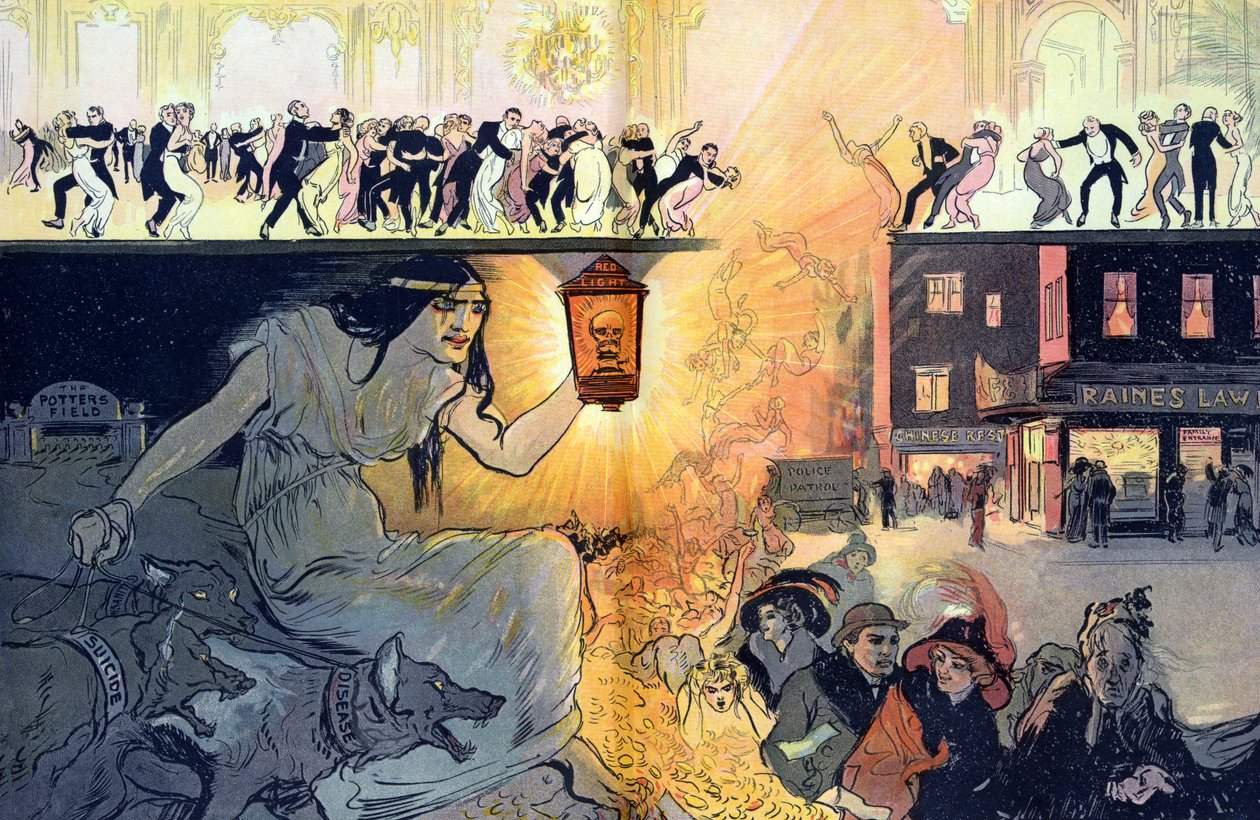 A haláltánc, kocsma. 1912 (színes litográfia) alkotó: Gordon Ross