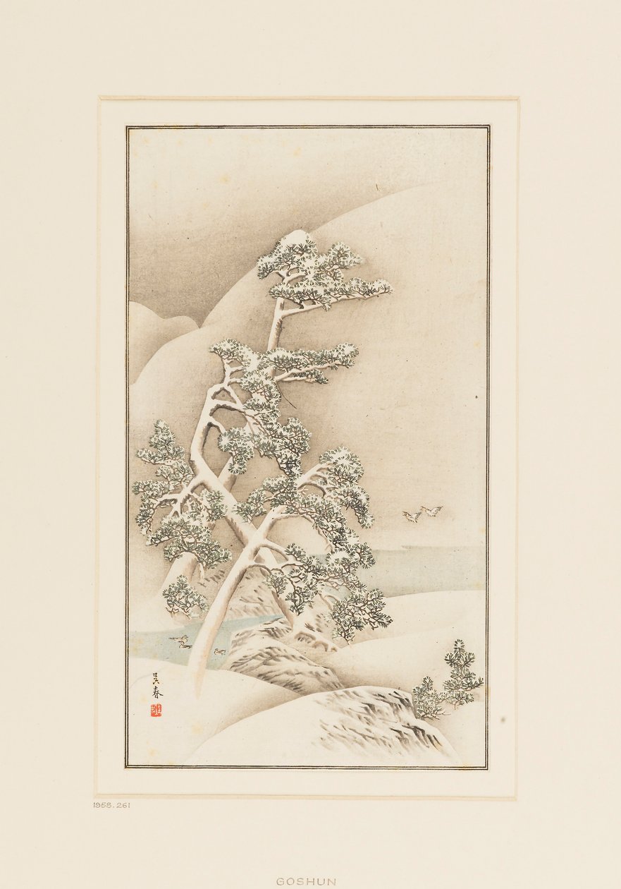 Woodblock print-fák a hóban alkotó: Goshua