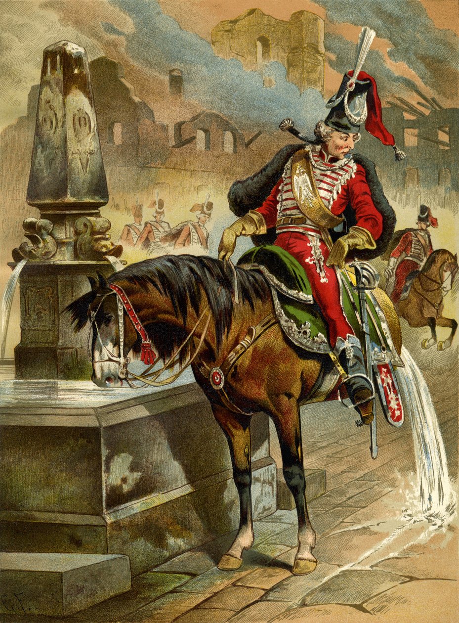 Illusztráció Rudolph Erich Raspe Münchhausen báró meglepő kalandjai című könyvéhez, 1896 alkotó: Gottfried Franz